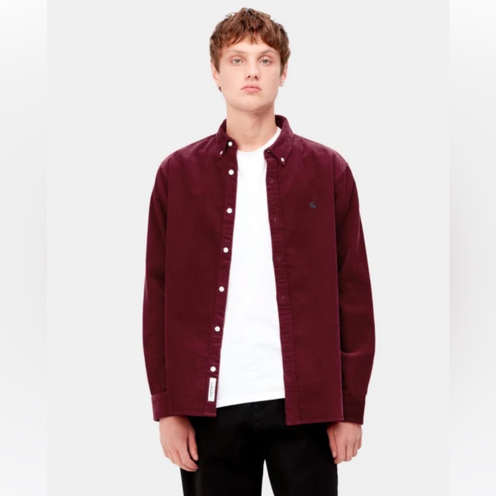 Carhartt WIP Maroon corduroy button down shirt
